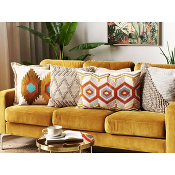 Povlečení Sada 2 dekorativních polštářů vícebarevné bavlna vlna 40 x 60 cm geometrický vzor ručně vyráběné vyšívané snímatelný potah výplň Boho styl Beliani