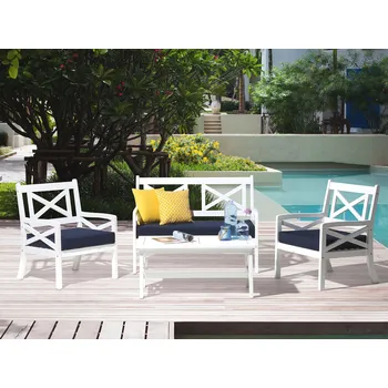 Zahradní lavice Zahradní lavice bílá akáciové dřevo 2místná modrý podsedák moderní styl terasa zahrada Beliani