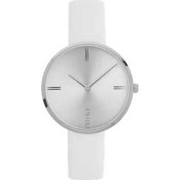Hodinky PRIM Lady Titanium Barva číselníku: Stříbrná, Barva řemínku: bílá, Materiál řemínku: KOŽENÝ