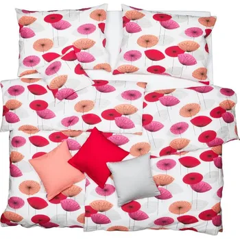 Povlečení SCANquilt povlečení KREP květy art bíločervená 140 x 200/70 x 90 cm