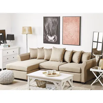 Pohovka Rohová pohovka běžová tkanina Černé nohy Minimalistický styl Obývací pokoj Beliani