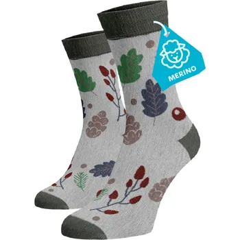 Dámské termo ponožky Hrubé hřejivé ponožky MERINO Listí Vlna (Merino) 42-44