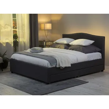 Postel Čalouněná postel s úložnou šedobílou LED 180 x 200 cm s čalouněnou čelní deskou Beliani