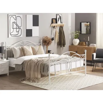 Postel Postel bílá kovová 180 x 200 cm lamelový rošt ozdobné čelo romantický klasiký styl ložnice Beliani