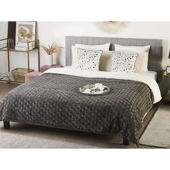 Přehoz na lůžko Přehoz šedý / bílý 200 x 220 cm obdélníkový dekorativní moderní do ložnic Beliani