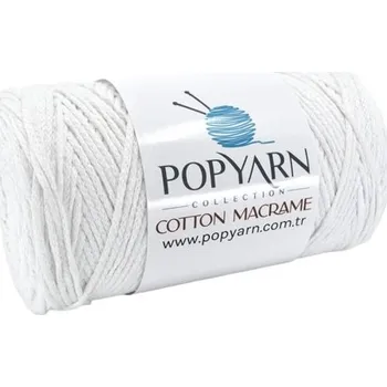 Příze POPYARN Příze Cotton Macrame B001, bílá 250g 190m