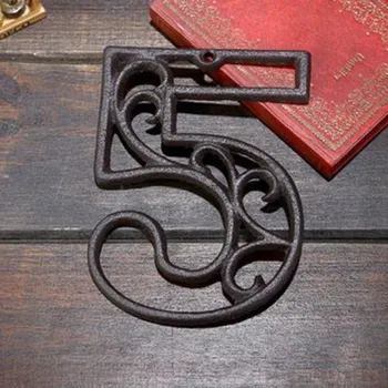 Litinové, železné číslo 5, dekorace na dům, domovní číslo na hřebík