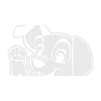 Polep vozidla SAMOLEPKA Pes 177 levá mává z auta (84 - Ultra Metalic bílá) NA AUTO, NÁLEPKA, FÓLIE, POLEP, TUNING, VLASTNÍ TEXT, TISK, AUTOSAMOLEPKY.cz, POLEPY, OBRÁZEK, LOGO, SAMOLEPKY