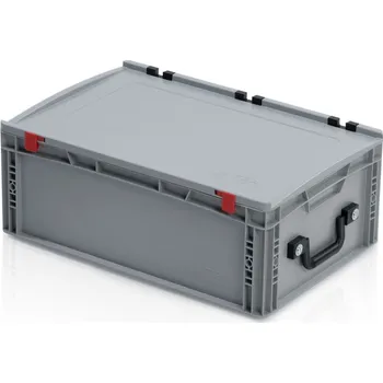 Čistič plastových dílů Plastová Euro přepravka 600x400x220 mm s víkem, 2 madla na krátké straně + doprava zdarma