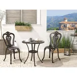 Zahradní jídelní sada hnědá hliníková venkovní 2 židle a kulatý stůl 65 cm vintage styl Beliani