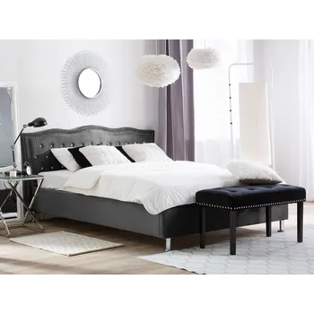 Postel Čalouněná postel šedá 160 x 200 cm s úložným prostorem zakřivené čelo dekorativní knoflíky Elegantní a romantické Beliani