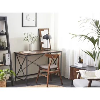 Psací stůl Psací stůl tmavé dřevo s černou 115 x 60 cm deska z MDF kovové nohy industriální design Beliani