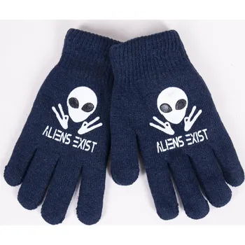 Rukavice Rukavice prstové YO RED0201C TEPLÉ dvouvrstvé tm. modré s mimozemšťanem velikost rukavic: 20 cm