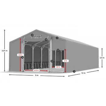 Zahradní stan Skladový stan celoroční 5x12x2,5m nehořlavá plachta PVC 600g/m2 konstrukce POLÁRNÍ