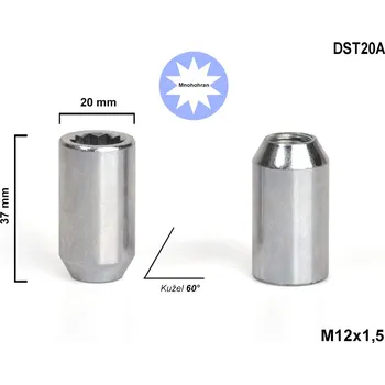 Matice na kolo Kolová matice M12x1,5 kužel s vnitřním mnohohranem, DST20A, výška 37,Ø 20 mm