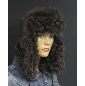 Čepice Špongr Kožešinová ušanka z toskánské jehnětiny hnědá povrch velur SE65 Velikost: 56 cm