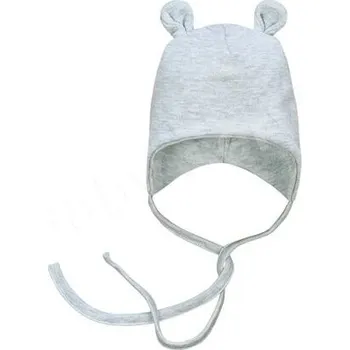 Kojenecká čepice bavlněná kojenecká čepička s oušky šedý melír velikost 42