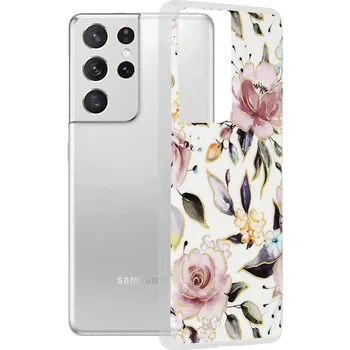Pouzdro na mobilní telefon Kryt Samsung Galaxy S21 Ultra Techsuit - Marble Series - Chloe White