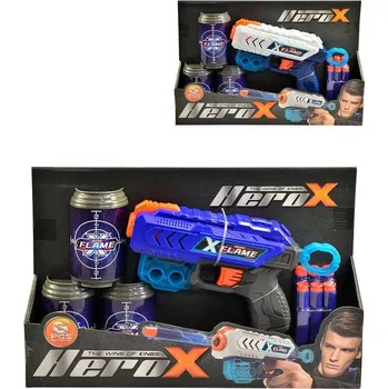 Dětská zbraň Pistole Hero-X se 6 soft pěnovými náboji s přísavkou a 3 terči 2 barvy