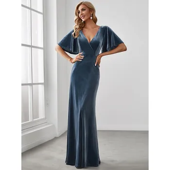 Dámské šaty Ever Pretty plesové šaty modré velvet 861 Velikost: 9XL / 58 / 26 / 30