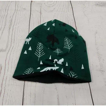 Kojenecká čepice Yháček Šmoulí čepička Yháček, Lesní zvěř na temně zelené, flís Velikost:: XL