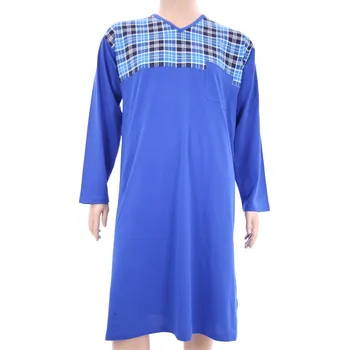 Dámská noční košile Noční košile dlouhý rukáv 3XL středně modrá kostka