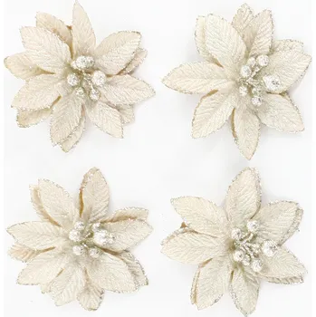 umělá květina Poensetie květ textil 4ks/10,5cm šampáň (771299)