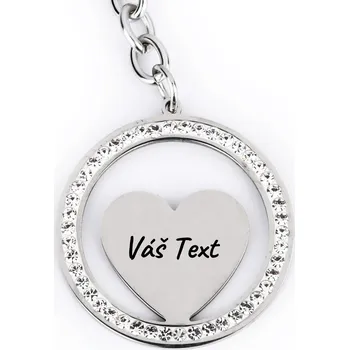 Přívěsek Přívěsek srdce s kamínky a gravírováním - Vlastní text - Stříbrná barva