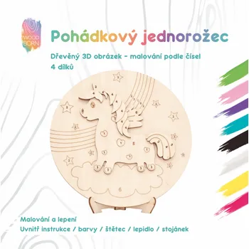 Dřevěná hračka Pohádkový jednorožec - Malování podle čísel