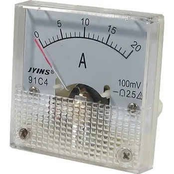 Analogový panelový ampérmetr 91C4 20 A DC bez bočníku