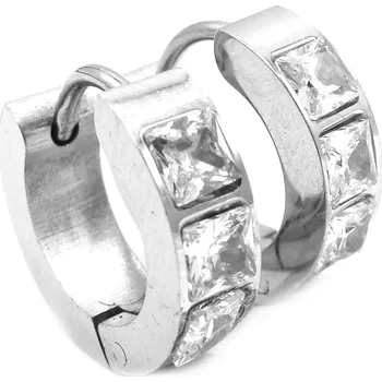 Náušnice Steel Jewelry Náušnice bílé krystalkové kroužky z chirurgické oceli NS220247 dárkové balení zdarma