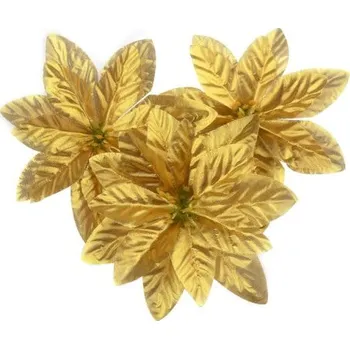 Vánoční dekorace Vánoční růže 14 cm, zlatá textilní dekorace, květina