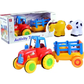 Hračka pro nejmenší Interaktivní traktor se zvuky Play Me Activity Tractor Happy Farm s koněm a krávou 40 x 18 x 18 cm