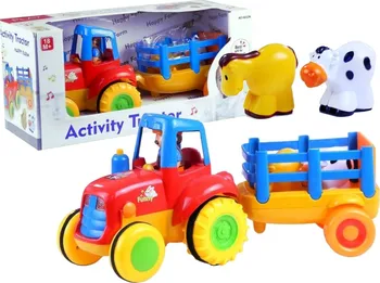 Hračka pro nejmenší Interaktivní traktor se zvuky Play Me Activity Tractor Happy Farm s koněm a krávou 40 x 18 x 18 cm