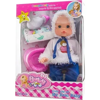 Panenka Euro Baby Miminko mluvící + čůrající + pijící 33 cm modré/bílé