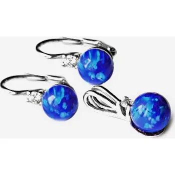 Souprava šperků Stříbrná souprava tmavě modrý opál - NK,P1243 (Stříbrná sada náušnice a přívěsek opál 6 mm)