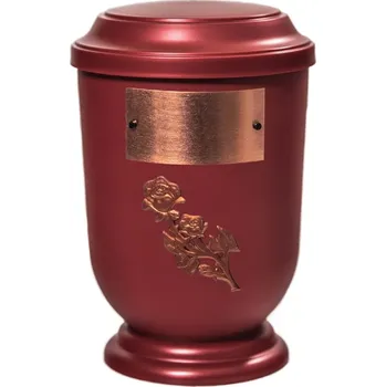 Smuteční dekorace Pohřební Plastová urna na popel, oválné prohlé víčko, červená, štítek č. 53, 100 x 50, růže