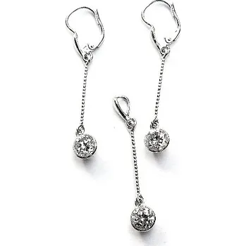 Náušnice Stříbrná souprava čirý zirkon - NK27/t/1051 (Stříbrná sada visací náušnice a přívěsek s rubíny)