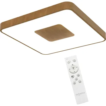 Mantra Coin Square, stropní svítidlo s dřevěnou povrchovou úpravou a dálkovým ovladačem LED 100W 2700K-5000K, 54x54cm
