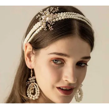 Souprava šperků B-TOP Slavnostní perlová souprava ozdoba s náušnicemi Diadém