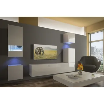 Obývací stěna Ral Obývací stěna TIRANA 256 cm - Bílý lesk