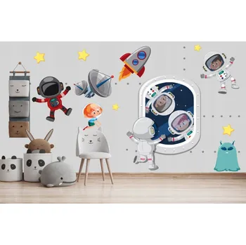 Samolepící dekorace Samolepka na zeď malí kosmonauti 80 x 160 cm