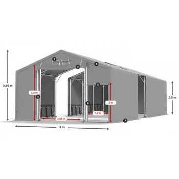 Zahradní stan Skladový stan celoroční 8x80x2,5m nehořlavá plachta PVC 600g/m2 konstrukce POLÁRNÍ