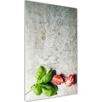 Obraz Vertikální Fotoobraz na skle Rajčata a bazalka