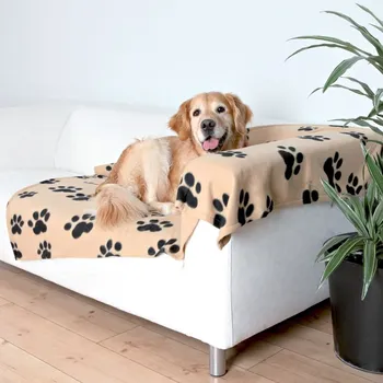 Pelíšek pro psa Deka pro psy BEANY Béžová a černé tlapky 100x70cm TR