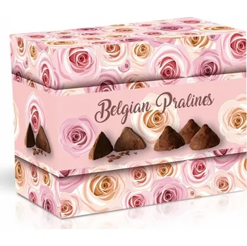 Bonboniéra Belgické pralinky z mléčné čokolády s čokoládovou náplní - Růžové růže 200 g
