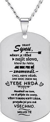Přívěsek s řetízkem z chirurgické oceli dog tag pro syna s nápisem: Drahý synu... RRC0384N