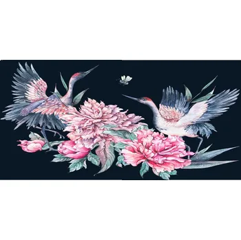 Obraz Foto-obraz skleněný horizontální Jeřábi a pivoňky