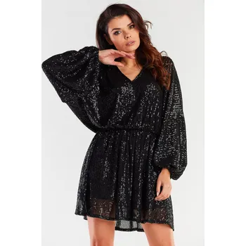 Dámské šaty Flitrové třpytivé šaty volné se širokými rukávy A485 Barva: Černá, Velikost: ONE SIZE