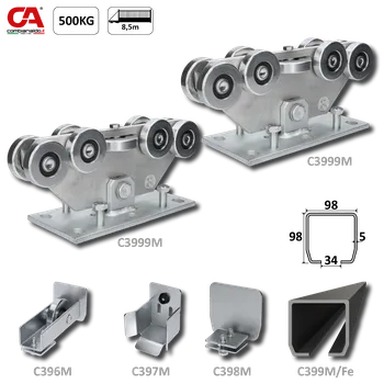 Pohon brány MEDIO-9 samonosný systém 98x98x5 mm pro posuvné brány do 500 kg / 8,5 m otvor (C399M/Fe 1x 6 m černý profil, C3999M 2ks, C396M 1ks, C397M 1ks), intenzivní provoz